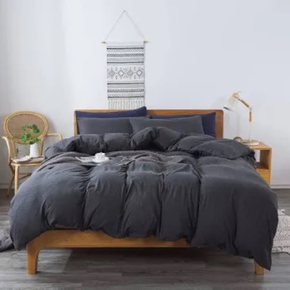 100% Cotton Jersey Knit Duvet Cover All Season 3pc Bedding Set Gray - King NEW